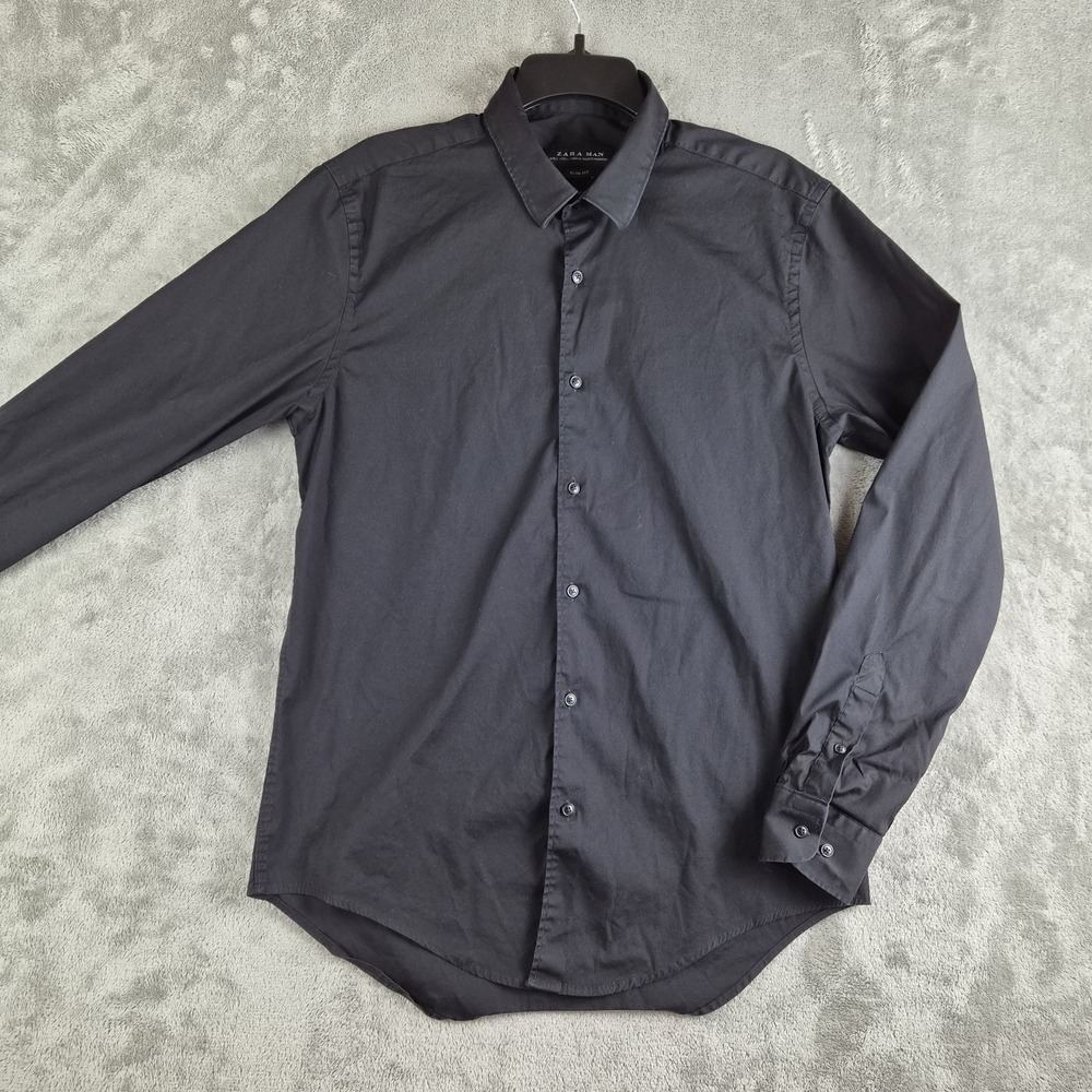 Zara Shirt Mens Large Black Slim Fit Long Sleeve Business Office Career Occasion